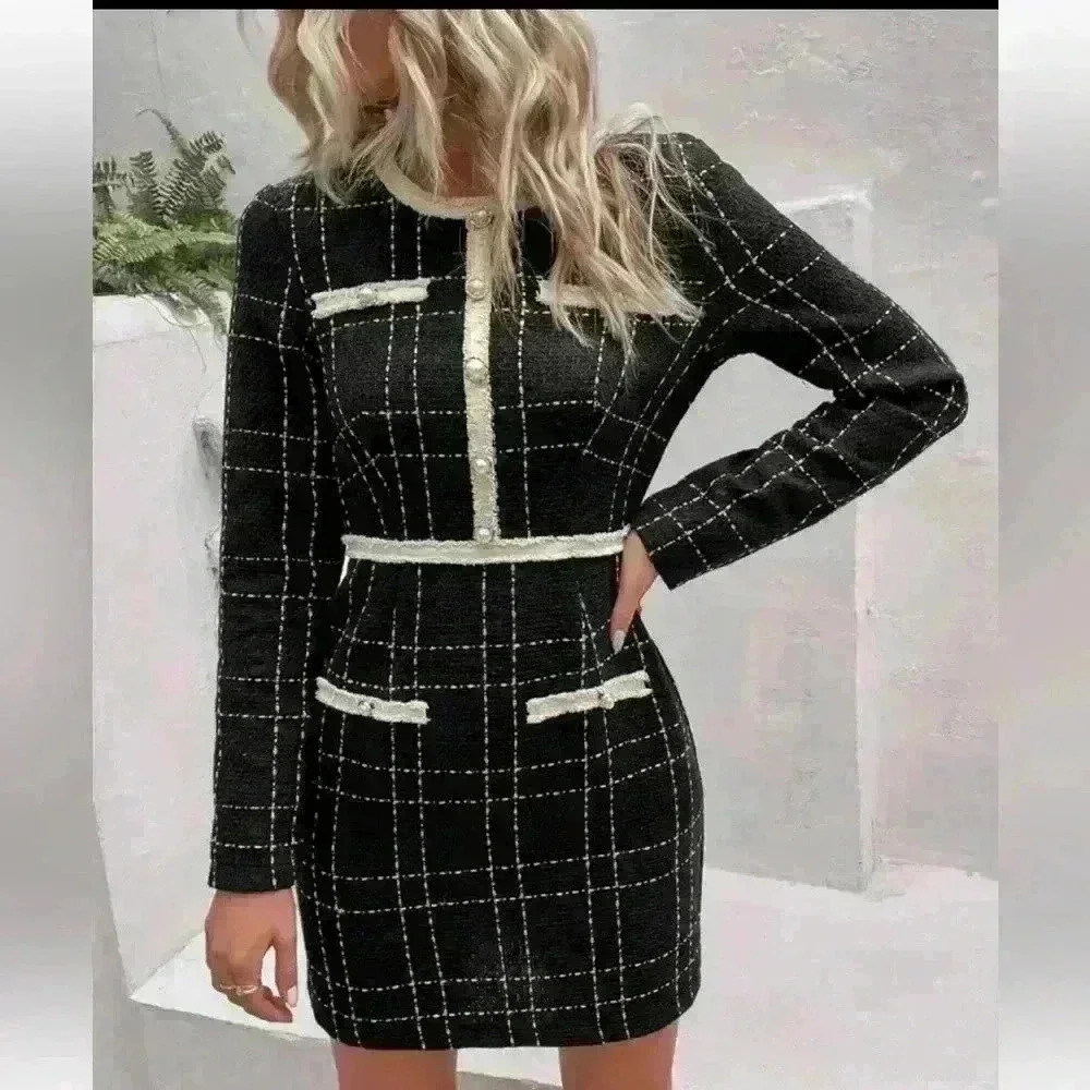 SHEIN | Privé Plaid Print  Button Detail Fitted Dress Size XL - Picture 6 of 10